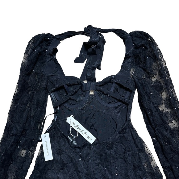 For Love & Lemons Black Kiersten Long Sleeve Mini Dress US XS - Picture 8 of 11